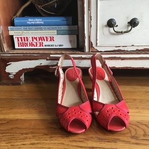 Red Frye leather Ada slingback peep toe heels